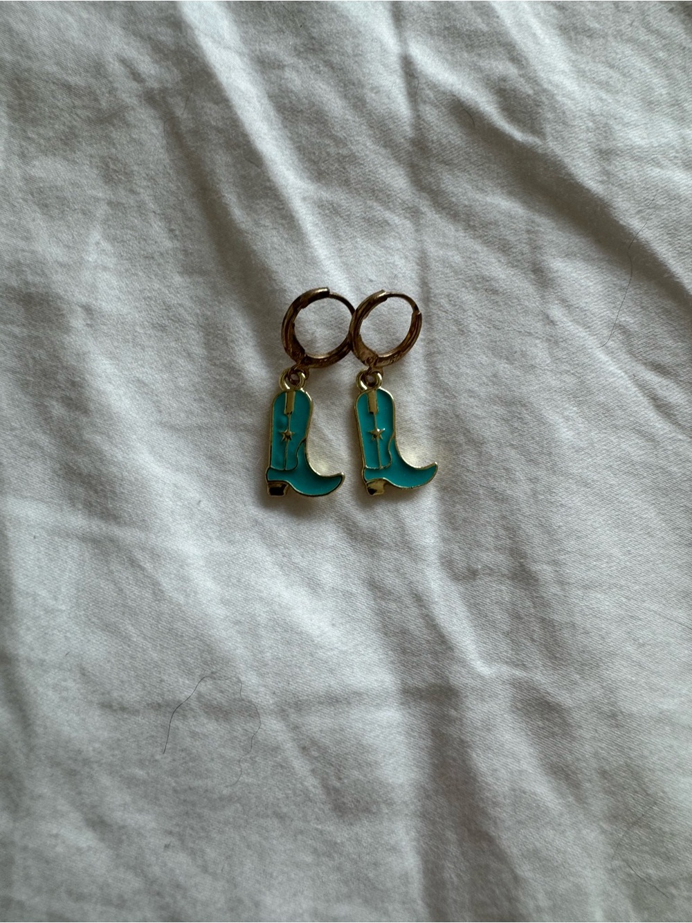 Turquoise Cowboy Boot Dangle Hoop Earrings - Women Accessories
